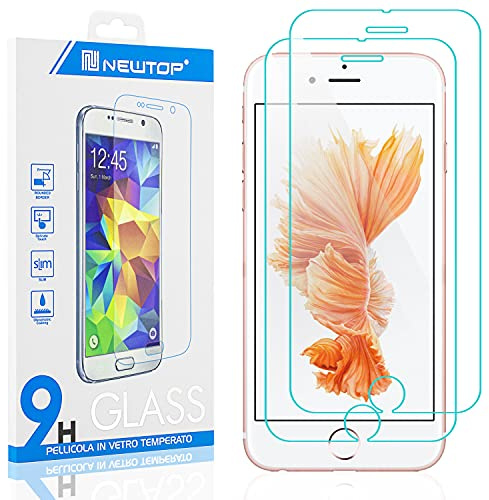 N NEWTOP [2 PEZZI Pellicola Compatibile con iPhone 6 e 6S, GLASS FILM 0.3mm 9H Vetro Temperato Proteggi Schermo Display Anti Urto Protezione