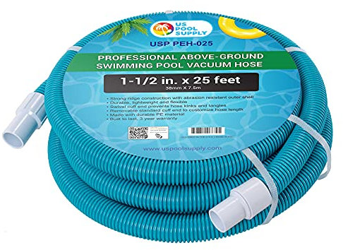 U.S. POOL SUPPLY Tuyau d'aspiration professionnel pour piscine hors sol de 3,8 cm x 7,6 m avec manchette pivotante – Manchette amovible, à découper pour s'adapter aux pompes à filtration, systèmes de