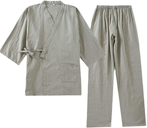 un-brand Japanischer Kimono-Baumwoll-Hanfu-Pyjama-Anzug für Herren in Übergröße Taoistische Kleidung Zen