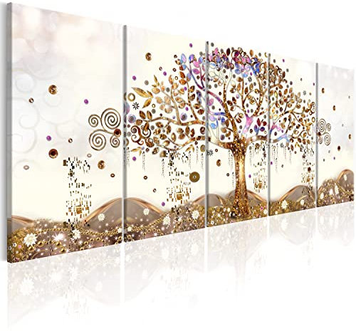 murando Acrylglasbild Gustav Klimt Baum des Lebens 200x80 cm 5 Teilig Wandbild auf Acryl Glasbilder Kunstdruck Moderne Acrylglas Platte Wanddekoration Geschenke Heimdekoration Glasbild – Abstrakt