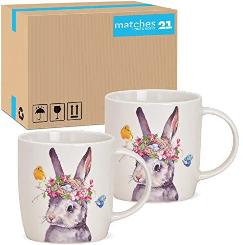 Lot de 36 tasses colorées avec lapin de Pâques – Jolies tasses à café en porcelaine de 350 ml pour cappuccino café thé – Tasse à café exceptionnelle passe au lave-vaisselle et au micro-ondes comme