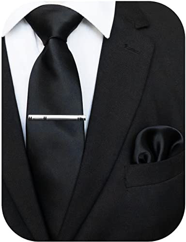JEMYGINS Klassisch Formal Elegant Herren Seidenkrawatte Set-Krawatte & Einstecktuch Sets Schwarz 2