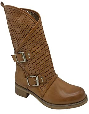 STILL Stivale Stivaletto Traforato Tacco Basso Comodo Moda Nero 38 Beige Camel