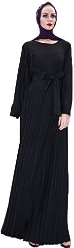 XUNGHO Muslimische Frauen Plissee Maxikleid Mode islamische Türkei Abaya arabische marokkanische Trompetenärmel Kaftan mit Taillengürtel