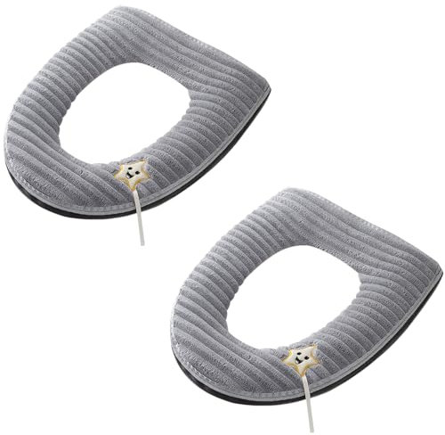2 Pieces Thicker Bathroom Soft Toilet Seat Cover Pad with Handle Toilet Lid Cover Cushion Soft Thicker Washable Fits All Oval Toilet Seats (Grey)