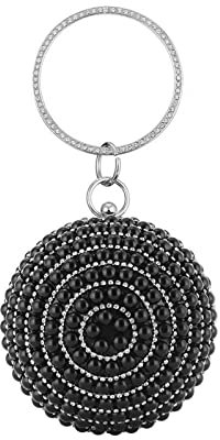 CORIOS Clutch Damen Perlen Abendtasche Runde Kugel Strass Clutch Bag Schultertasche Abnehmbarer Kette Klein Tasche Handtasche für Hochzeit Abendparty Geburtstag Tanzparty Bankett Schwarz
