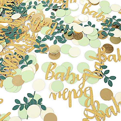 Baby Shower Confetti, 350 Pcs Champagne Gold Ivory Sage Green Tissue Sprinkle, Ice Cream Donut Party Table Scatter for Birthday Wedding Gender Reveal Balloon Filler