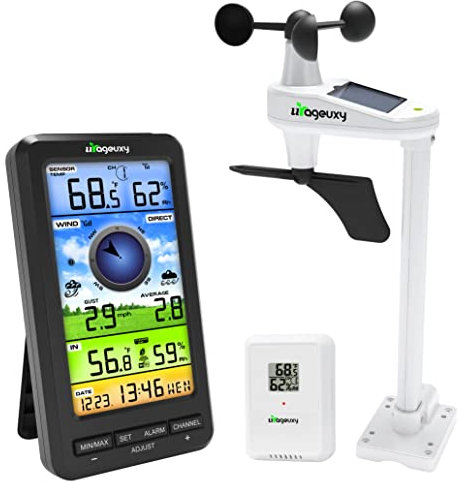 Urageuxy Wireless WiFi Weather Station Anemometer with Solar Wind Speed/Direction, and Indoor Outdoor Thermometer and Hygrometer