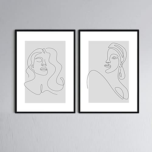 OTURRI Abstraktes Gesicht Bilderdruckdruck Frau eine Strichzeichnung Wand Bilder Gesicht Figur Leinwand Gemälde Bild minimalistisch Skizze Posterdruck Heimdekoration 50 x 70 cm x 2 ungerahmt