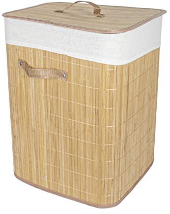 Cesto Ropa Sucia Bambú con Tapa Forma Rectangular Plegable 40x30x50cm - Cesta Cubo para Colada con Asa Capacidad 60L