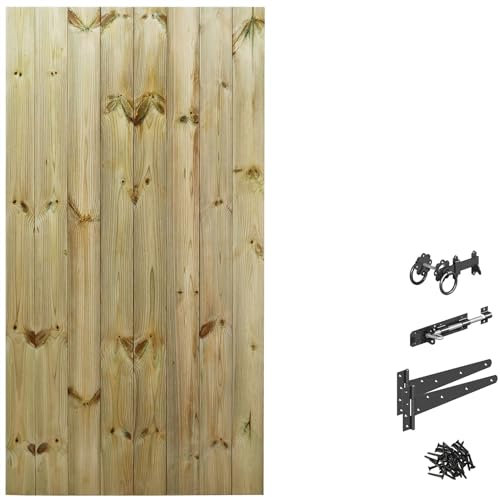 Flat Top upto H: 6ft x W: 90cm Tongue & Groove Bespoke Garden Gate Custom Made Wooden Fully Framed Treated Strong + Ring Hinge Pack Rear/Side/Pathway Access [UPTO] Height: 1800mm x Width 900mm