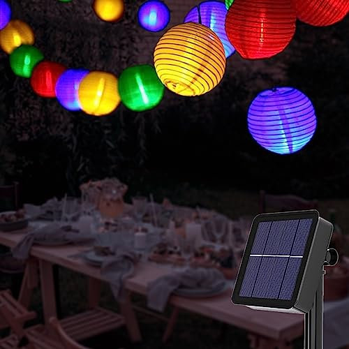Led lichterkette lampions außen solar,6.5M 30 LED Laternen 8 Modi Wasserdicht Solar Beleuchtung, Solar Lichterkette Aussen für Garten, Hof, Hochzeit, Fest Deko, Balkon, Weihnachten,Party Deko (Bunt)