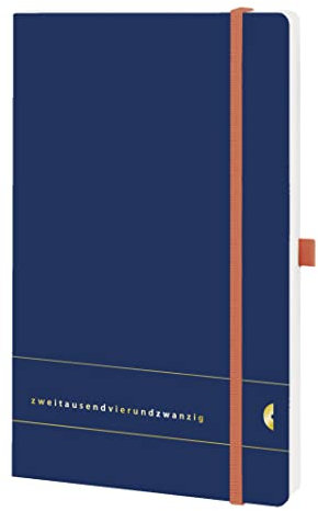 Chronoplan 50484 Buchkalender Kalendarium 2024 (Terminplaner A5 (135x210mm) mit Softcover, Wochenplaner, 1 Woche auf 2 Seiten, mit Stiftschlaufe, Einmerkband, Gummiverschluss) Elementary, Dunkelblau