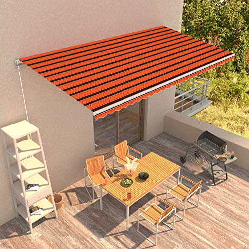 LAPOOH Einziehbare Markise Handbetrieben, Balkon Markise, Sonnenschutz, Balkon überdachung, Sonnenmarkise, Terrassen-markisen, 600 x 300 cm Orange und Braun