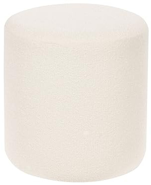 Beliani Pouf Hocker Stoffbezug Bouclé weiß rund 39cm Polsterhocker 41cm hoch modern Moab