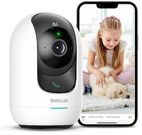 BOTSLAB 3K 5MP WiFi Security Camera Indoor,Dog Camera,Pet Camera with APP,Smart Tracking Baby Monitor,Crying Detection,One-Touch Call,2-Way Audio,Night Vision,Works with Alexa,2.4/5GHz