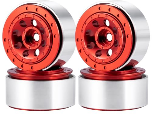 Runup 4 Stück 1.0 RC Räder Beadlock Räder Positiv/Negativ Offset +1/-3 mm Felgen für 1/18 TRX4M 1/24 SCX24 C10 JLU Deadbolt Gladiator Bronco Crawler Auto (Rot)