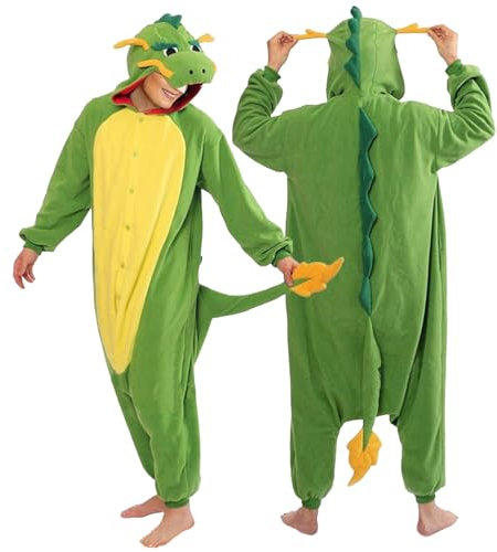 Pigiama Intero per Uomo e Donna, Costume Dinosauro Adulto, Pigiama Pile Famiglia Oversize, Pagliaccetto con Cappuccio, Vestito Carnevale Drago, Pigiamoni Carnevale Peluche Animale Unisex Festa (S)