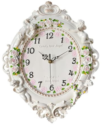 Milageto Dekorative Harz-Engel-Wanduhr, Wandhalterung, Retro-Ornament für Schlafzimmer, Wohnzimmer, Küche, Insel, Bauernhaus-Dekoration