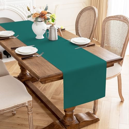 AooHome Tischläufer Blaugrün 40X180cm, Tischdeko Leinen-Optik Abwaschbar Tischband aus Polyester Wasserabweisend mit Lotuseffekt, Dauerhaft Kratzfest für Esszimmer Hochzeiten Party Weihnachten