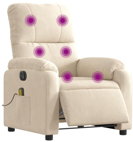 vidaXL Massagesessel, Sessel Elektrisch, Relaxsessel mit Liegefunktion Vibrationsfunktion, Fernsehsessel Liegesessel, Beige Mikrofasergewebe