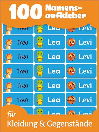 LabelTiger® Personalisierte Namensaufkleber für Kinder - 120 Stück, Selbstklebend & Wasserfest, Ideal für Kita, Schule, Kleidung & Gegenstände - Blau