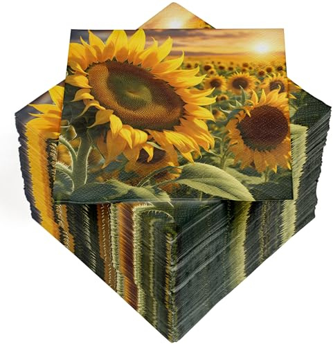 HEKU 100 Servietten, 3-lagig, 33x33cm, Sonnenblumen I Saugstark und praktisch verpackt I Breite Auswahl I Ideal für besondere Anlässe