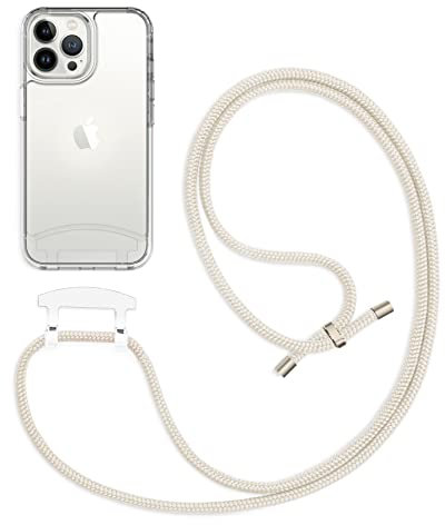 doqui Handyhülle mit abnehmbarem Band | Flexible Handykette verstellbar | Clear-Pearl (iPhone 15 Pro)