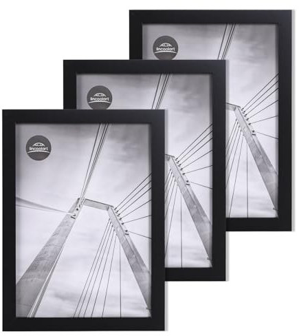 lincoolart bilderrahmen A4 schwarz Holz Fotorahmen,MDF DIN A4 Rahmen mit leinebruchsicheres Acrylglas, 3er Set