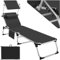 TecTake® Tumbona Jardín Exterior de Aluminio, Tumbona Plegable con Reposacabezas, Parasol y Bolsillo Lateral, Tumbona Playa Reclinable en 6 Posiciones, Tumbona Piscina Resistente a Intemperie - Negro