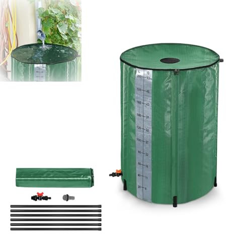 MAYTIIMO Serbatoio dell'acqua piovana pieghevole da 200 litri con scala, serbatoio per acqua piovana con griglia di ingresso dell'acqua, valvola di scarico, serbatoio dell'acqua piovana in PVC, per la