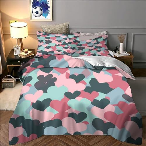 aaaaab Bettbezug mit Aufschrift „Love“, für Jungen und Teenager, Bettbezug, Kinderschlafzimmer, Bettwäsche-Set, 3D-Druck, 3-teiliges Set, Tagesdecke, Doppelbett (200 x 200 cm)