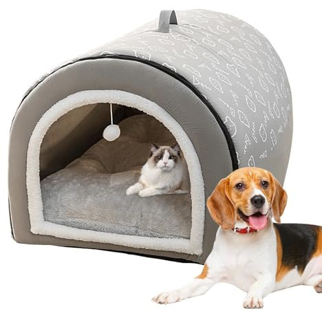 Meindin Cueva para Perros - Cama para Gatos Cubierta Desmontable 2 en 1 con Colgante de Bola, escondite de Franela para Gatos, casa para Gatos, Camas para Perros Grandes, Cuevas para Gatos de