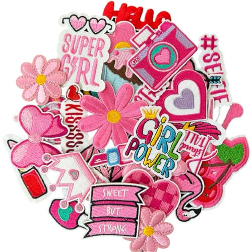 TXSN Rosa Aufnäher zum Aufbügeln für Mädchen, sortiert, bestickt, zum Aufbügeln oder Aufnähen, dekorative Applikationen für Kinderkleidung, Hosen, Rucksäcke, Hüte, Jeans