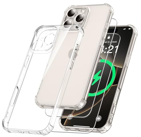 YisrLery 3 in 1 Phone Case Compatible with iPhone 16 Pro Max Case and 2 Pack Tempered Glass Screen Protector, Slim Soft TPU Shockproof Anti-Scratch iPhone 16 Pro Max Phone Case Silicone Clear 6.9-Inch