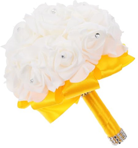 TOPBATHY Künstlicher Brautjungfernstrauß für Hochzeit, Gelb, Leicht, Echt