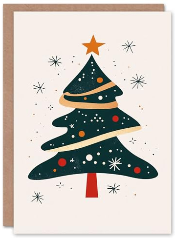 Wee Blue Coo Greeting Card Abstract Decorated Tree Bright Fun Modern Blank For Him Or Her Art Xmas Christmas Card