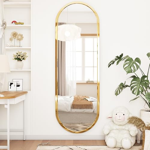 SDXYSTCE Spiegel Oval,120x40cm Wandspiegel, Gold Ganzkörperspiegel mit Metallrahmen, Schlafzimmer Garderobe Wohnzimmer Home Studio Dekorativer Moderner Ankleidespiegel