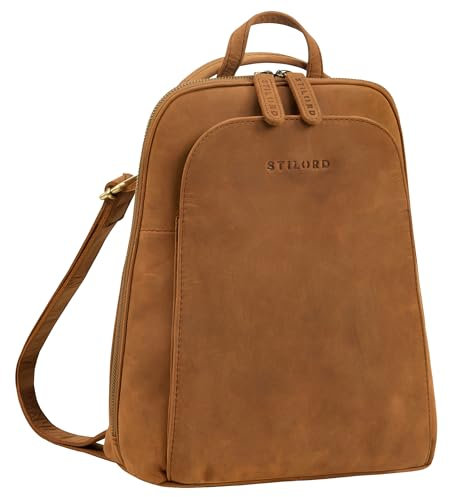 STILORD 'Ophelia' 2-in-1 Rucksack-Tasche Echtleder - Crossbody Bag Handtasche Leder Rucksack Klein - Cityrucksack Daypack Umhängetasche Damen Tagesrucksack 10,9 Zoll, Farbe:tan - dunkelbraun