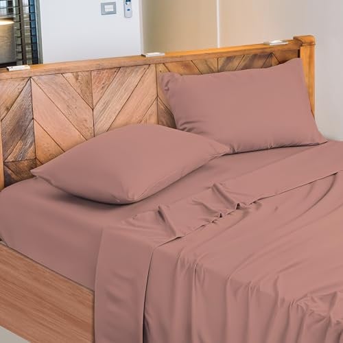 NARCISO - Lenzuola Matrimoniali 100% Cotone Made in Italy, Completo Letto Matrimoniale Composto da 1 Lenzuolo Sotto con Angoli 180x200, 1 Lenzuolo Sopra 240x290, 2 Federe Cuscini 50x80cm (Cipria)