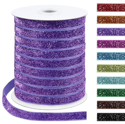 Uiopa Glitzerband 10mm x 45m Samtband Glitzer Geschenkbänder Dekoband für Geschenkverpackung, Kränze, Bogen Herstellung, Hochzeit, Party, Home Decor, DIY Handwerk (Lila)