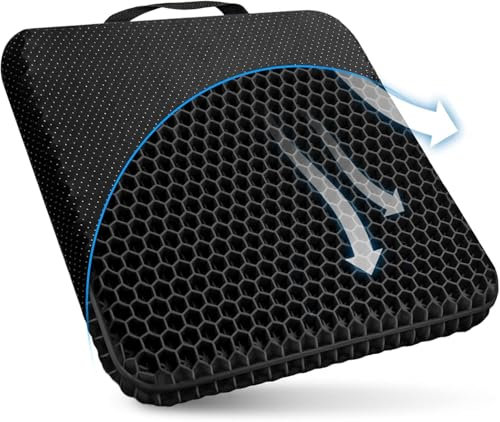 TONINT Großes Gel-Sitzkissen für langes Sitzen mit rutschfesten Bezügen, weich und atmungsaktiv, Stuhlkissen, Gaming- und Autositzkissen, für Schreibtischstuhl, Bürositz (45 x 45 cm, Schwarz)
