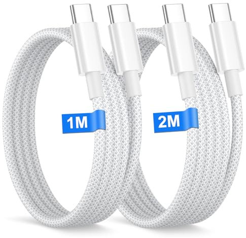 Câble USB C vers USB C pour iPhone 17 16 15 Pro Max/Pro/Air, Macbook,iPad, [1+2M/Lot de 2] 60W Cable USBC Charge Rapide Cables pour Sam-sung Galaxy S25/S24/23/22, Nylon Cables USBC Charge Rapide Cable