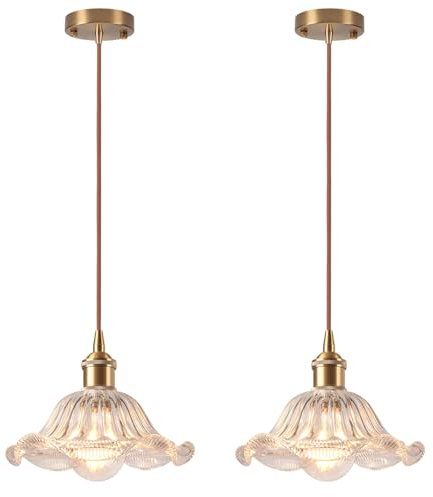LIGKIN Lot de 2 Suspension Luminaire Vintage Industrielle E27 Lustre à Fleurs Créatif Abat-jour en Verre Luminaire Plafonnier Déco pour Cuisine Salle à Manger Chambre
