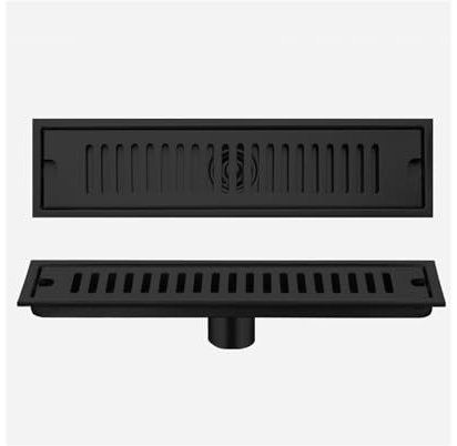 NJDQFA Canaleta De Ducha con Filtro De Pelo,Desagüe De Ducha De Acero Inoxidable,Rectangular Rejilla Desague Ducha Sifón Canal De Drenaje,Negro,10 * 40cm