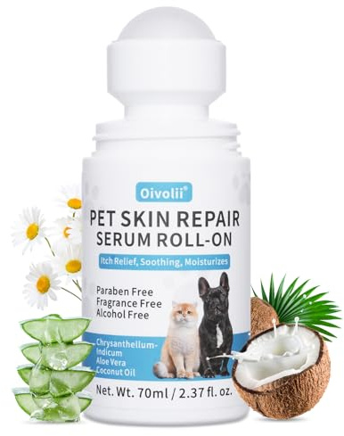 Oivolii Natürlicher Hautpflege Roll-On für Hunde & Katzen (70 ml) – Beruhigt Juckreiz & Allergien – Kokosöl Feuchtigkeitsspender bei trockener Haut & Hot Spots – Schnelle Linderung