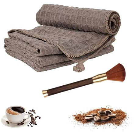 Coffee Machine Cleaning Brush Set, 1 Wooden Handle Espresso Cleaning Brush and 2 Waffle Weave Towels, Coffee Cleaning Accessories, For Espresso Machine, Steam Wand, Countertop, Kitchen Dish