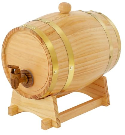 3L Holzfass Natur Whiskey Dekanter Karaffe Set, sortiert Schnapsfass Whiskyfass, Dispenser Wein Fass Holz, mit Bock & Zapfhahn, für Zuhause, Bar, Party