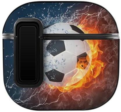 Niapessel Schutzhülle für AirPods 4, Motiv: Fußball, Feuer, Wasser, kompatibel mit Apple Airpods 4. Generation, für Damen und Herren, Polycarbonat, Hartschale, vollständige Schutzhülle