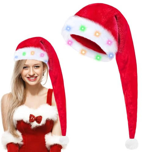 Leonshco LED Weihnachtsmützen, Unisex-Weihnachts Mütze, Warme Mütze mit Licht Kinder, Strickmütze, Christbaumschmuck Mütze, Nikolausmütze, Einheitsgröße, Winter Schnee Hut für Weihnachtsfeier
